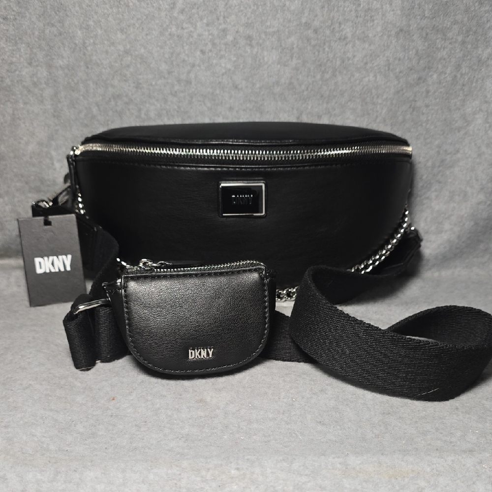 DKNY Astrid Black Sling Bag with Chain Accent